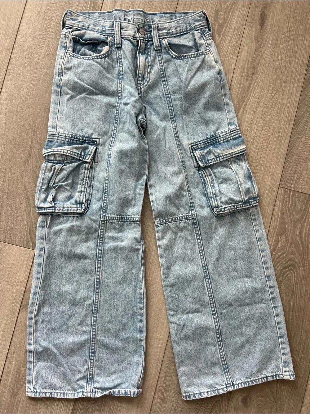Old Navy Light Blue Wide Leg Baggy Cargo Jeans Girls Size 12